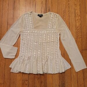 Pyramid Collection Sequin Lace Peplum Top XL Square Neck Fairy Princess Ethereal